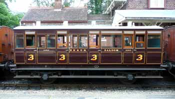 South East & Chatham Railway (SECR) brake van Bo. 3360 in purple lake livery - wheelchair accessible.