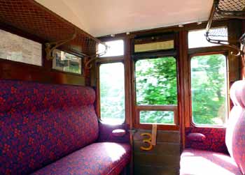 inside compartment of Preserved GWR 1920/21 Churchward City Stock passenger carriage.