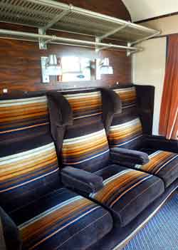 Inside first class compartment British Mk1 composite corridor train brown seats