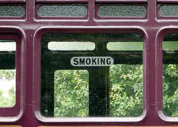 GWR Railmotor etched glass with the word 'smoking'.