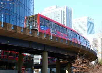 view of both sides of a London DLR train.