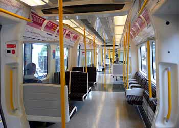 Inside Metropolitan line S stock train.
