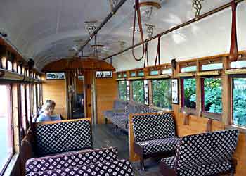 Inside GWR Railmotor looking towards smaller seating area.