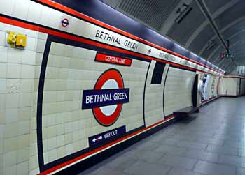 Bethnal Green station platform decoration.