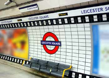 Leicester Square platform wall mural.