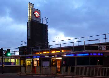 Boston Manor station illuminated tower.