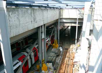 Waterloo and City line trains in the depot at Waterloo.