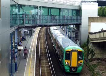 Class 377 Southern train at Shepherds Bush West London Line station.