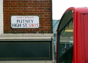 Road name sign - Putney High Street, London .