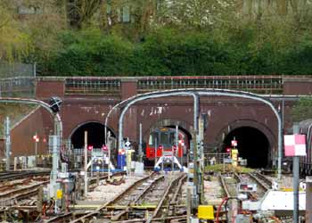 Three tunnel mouths near Golders Green station.
