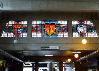 stained glass windows Uxbridge station.