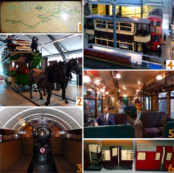 Montage of views from inside the London Transport Museum.