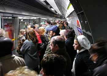 Overcrowded platform Westminster Jubilee line.
