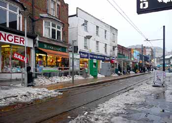 Tramlink Church Street tram stop snow.