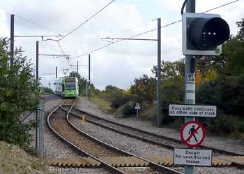 Single track flyover Tramlink Mitcham Junction.