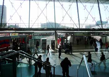 DLR and Jubilee line platforms 16 and 15 Stratford Station London .