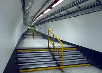 Bank station London stepped walkway.