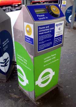 Tram Oyster card reader Wimbledon stn.