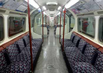 Full length view inside 1972 Mk2 Tube Stock DM