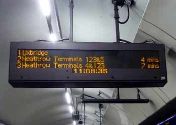 westbound Piccadilly line next train information sign.