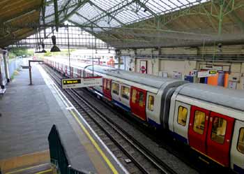 District line trainshed at Ealing Broadway station
