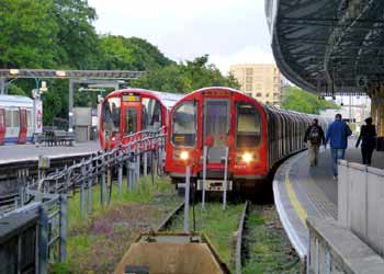 Underground trains at Ealing Broadway station