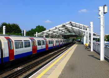 Piccadilly line tube train at Hillingdon station.