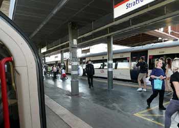 Cross platform interchnage at Stratford Station London.