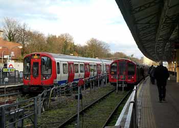 District and Central line trains at Ealing Broadway station