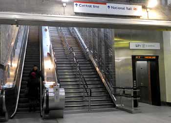 stairs, escalator, lift lower landing Greenford station.