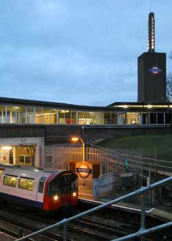 Osterley station illuminated tower.