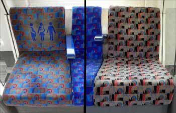 Jubilee line 'with pictogram' and plain priority seat fabric.