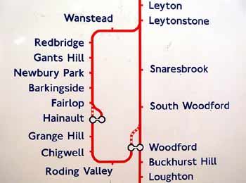 Central line Hainault loop diagrammatic map