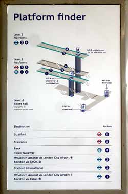 Platform Finder sign at Canning Town station London.