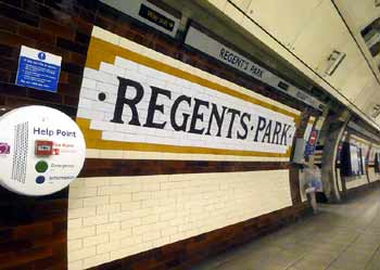 Regents Park station platform wall tiles.