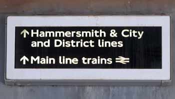 West Ham station main line trains sign.