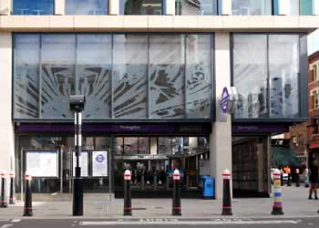 Decorative window glass eastern ticket hall Farringdon station Crossrail Elizabeth line.