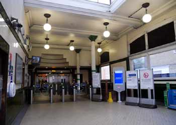 Inside Holland Park station building..