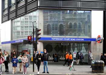 Elizabeth line Tottenham Court Road rebuilt station entrance.