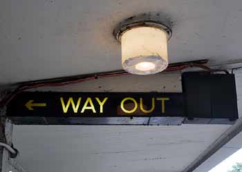 Oakwood Art Deco glass lamp shade and signage.