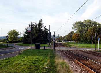 View along the Tramlink light railway at the roundabout in New Addington.