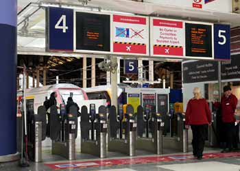 Stansted Express fares gates Liverpool Street station London.
