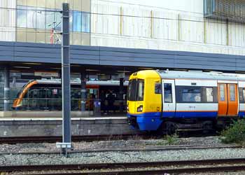 Class 378 and 710 trains at Stratford station.