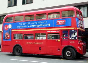 Historic Routemaster bus - side view.