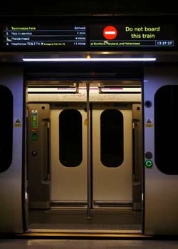 Westbound Elizabeth line train ending its journey at Paddington station.
