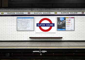 Station name frieze at Euston Square.