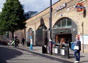 Street entrance to London Overground Hoxton Station.