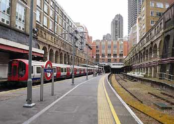 Barbican station trains in 2024.