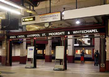 Baker Street station entrance portico showing various suburban and 'beyond London' destinations.
