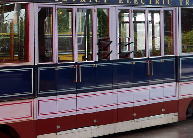 2024 view of lower deck doors on Seaton Tramway Tram No. 9.